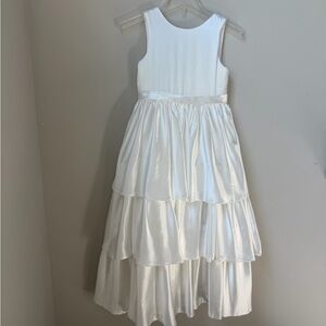Girls White Communion or Flower Girl Tiered Satin Dress